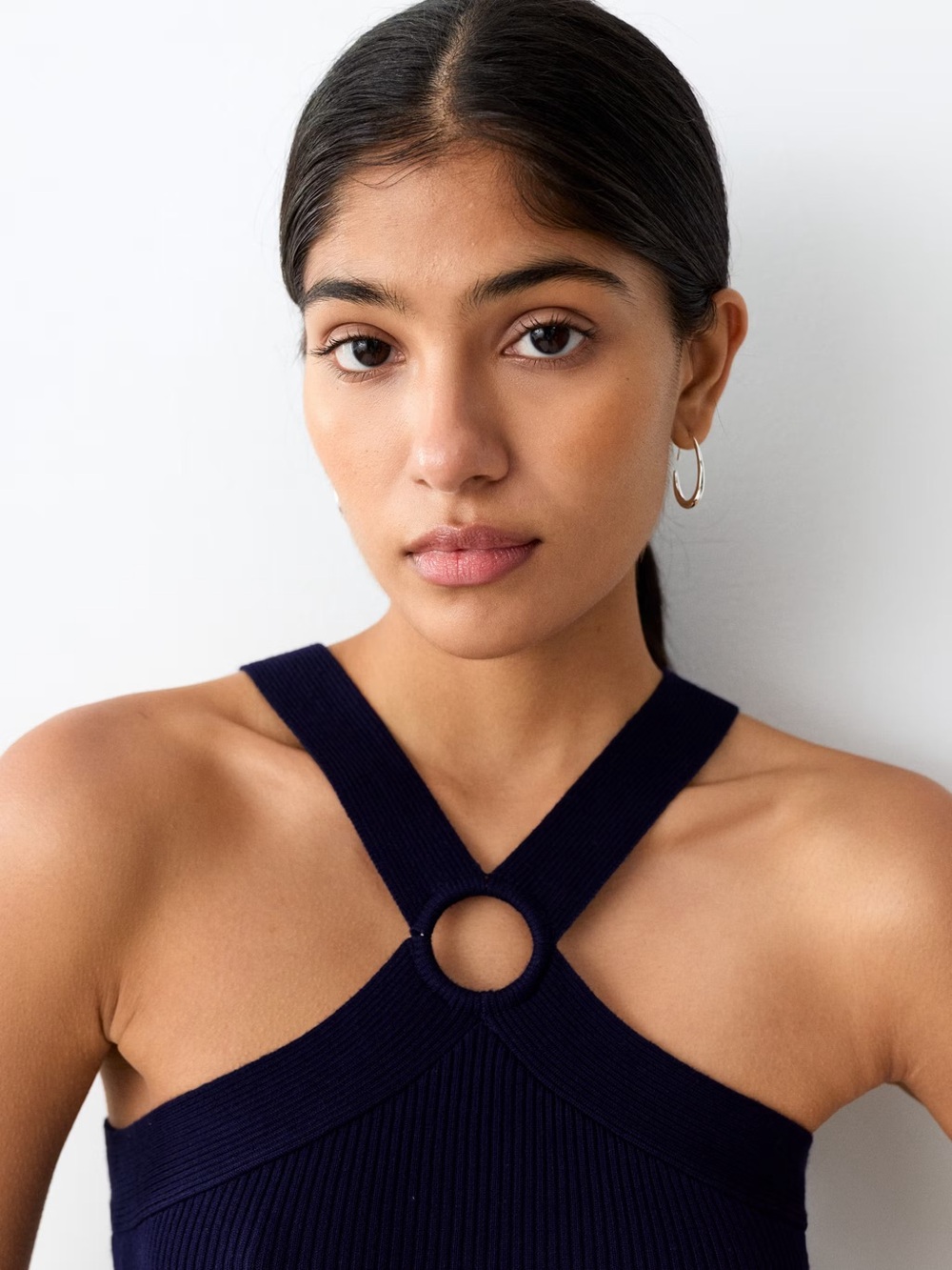 Princess Polly Black Ribbed Halter Tank with O-Ring Detail